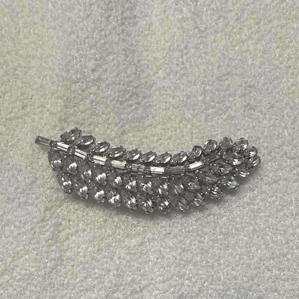 1960s Vintage Joseph Warner Rhinestone Feather Plume Brooch Pin